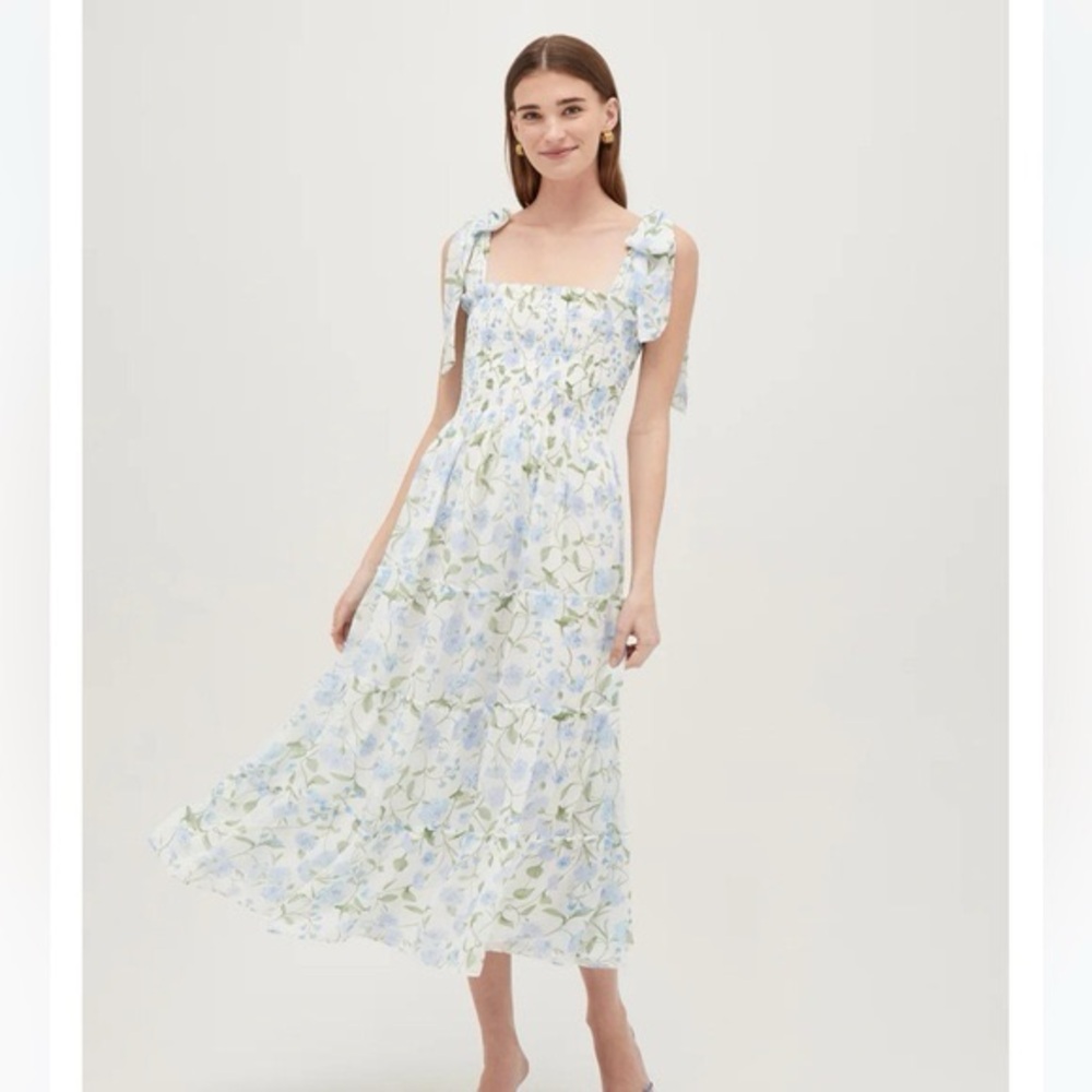 Hill House The Ribbon Ellie Nap Dress Blue Peony Bouquet Georgette small